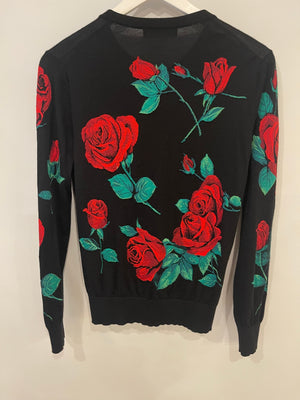 Dolce 
Gabbana Black and Red Floral Cashmere Cardigan Size IT 40 (UK 8)