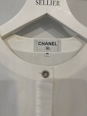 Chanel White Long-Sleeve Shirt with Crystal Button Details Size FR 38 (UK 10)