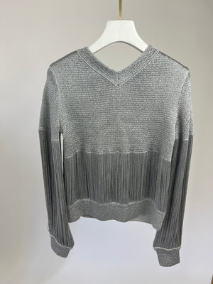 Bottega Veneta Silver Metallic Jumper with Fringe Details Size S (UK 8) RRP £1210