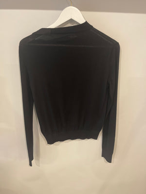 Hermès Black Wool Long-Sleeve Jumper with Silk Collar Detailing Size FR 38 (UK 10)