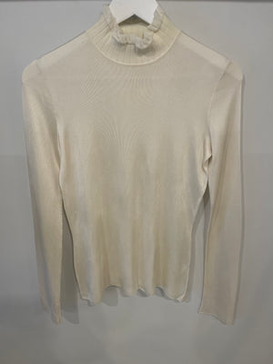 Hermès Cream Long-Sleeve Top with Turtleneck Ruffle Collar Details Size FR 36 (UK 8)