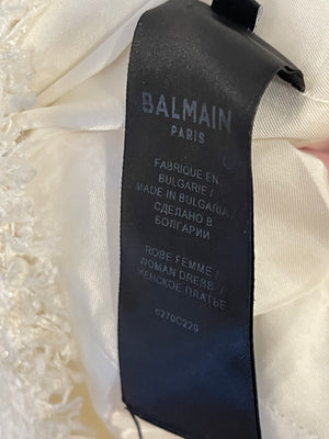 Balmain White Tweed Mini Dress with Gold Buttons and Sequin Embellishments Size FR 34 (UK 6)