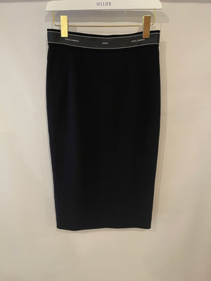 Dolce 
Gabbana Black Wool Pencil Skirt with Logo Details Size IT 40 (UK 8) RRP £950