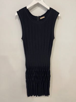 Alaïa Black Striped Sleeveless Mini Dress with Ruffle Detail Size FR 36 (UK 8)