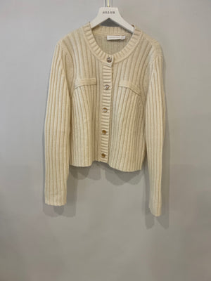 Jonathan Simkhai Cream Wool Cardigan with Gold Button Details Size M (UK 10)