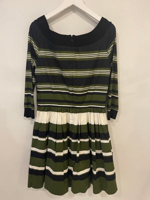 Prada Khaki, Navy 
White Striped Mid-Sleeve Off-Shoulder Dress Size IT 40 (UK 8)