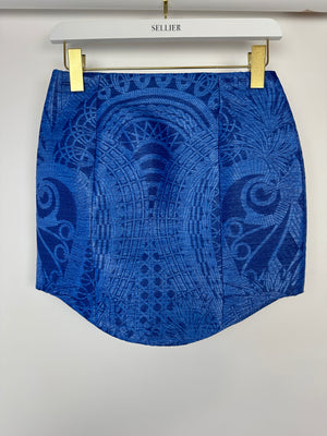 Balmain Bright Blue Woven Curved Hem Mini Skirt With Silver Zip Detail Size FR 36 (UK 8)