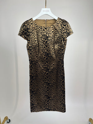 Dolce 
Gabbana Bronze and Velvet Black Leopard Print Midi Dress IT 42 (UK 10)