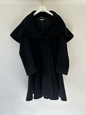 Alexander McQueen Black A-Line Wool Coat with Cape Collar Size IT 40 (UK 8)