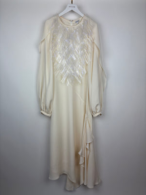 Loewe Ivory Long Sleeve Maxi Dress with Fine Polimer Fringe Appliqué Size 38 (UK 10)