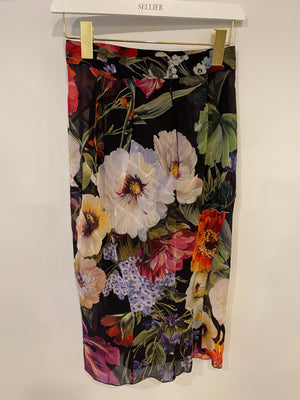 Dolce 
Gabbana Black Multicolour Floral Printed Midi Skirt Size IT 42 (UK 10)