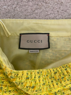 Gucci Yellow Tweed Long-Sleeve Jacket and Mini Skirt Set with Horseshoe Button Details Size IT 42/44 (UK 10/12)