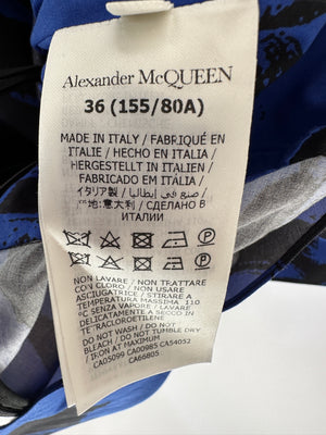 Alexander McQueen Blue and Black Graffiti Printed Sleeveless Mini Dress Size IT 36 (UK 4)