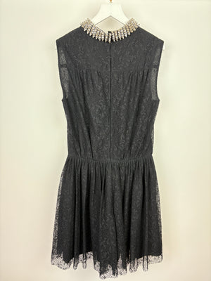 Saint Laurent Black Floral Lace Sleeveless Dress with Studded Neck Detail Size FR 38 (UK 10)