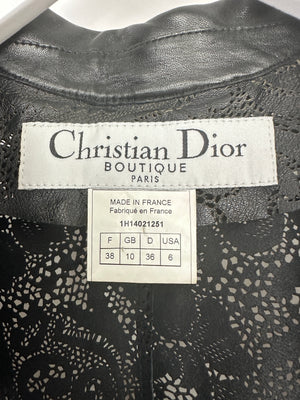 Christian Dior by John Galliano Laser Cut Leather Jacket with Tie Detail Size FR 38 (UK 10)