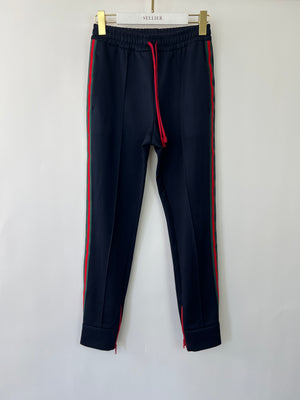 Gucci Red 
Navy Blue Tracksuit with Side Stripe Trim and Cherry Embroidered Logo Detail Size XS (UK 6)