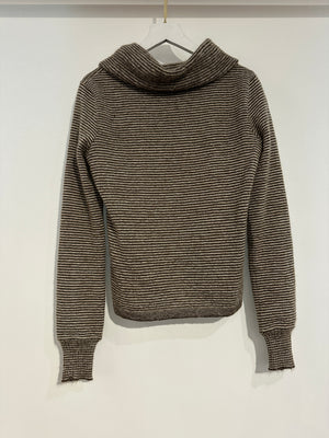 Chanel Brown Striped Cowl Neck Jumper with CC Button Detail FR 36 (UK 8)