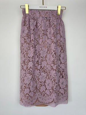 Gucci Pink Lace Midi Skirt with Elasticated Waistband Detail Size IT 38 (UK 6)