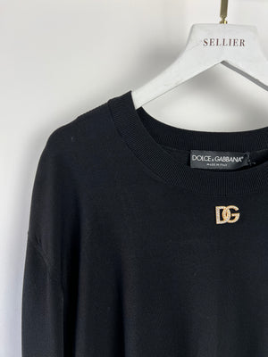 Dolce 
Gabbana Black Knitted Long Sleeve Jumper with DG Crystal Logo Detail IT 50 (UK 18)