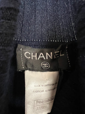 Chanel Navy Ribbed Cashmere Roll Neck Long Sleeve Jumper with CC Logo Detail FR 36 (UK 8)