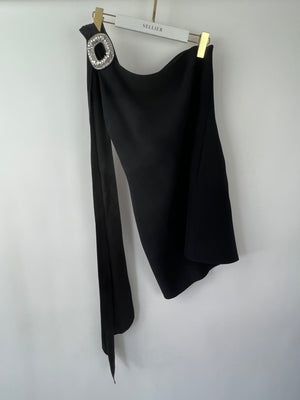 David Koma Black One Shoulder Mini Dress with Crystal Buckle 
Silk Bow Detail Size UK 12