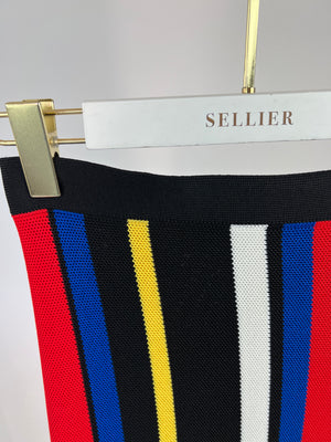 Balmain Black, Red, Yellow Stripe Multi-Colour Knitted Midi Skirt with Zip Back Detail  FR 34 (UK 6)