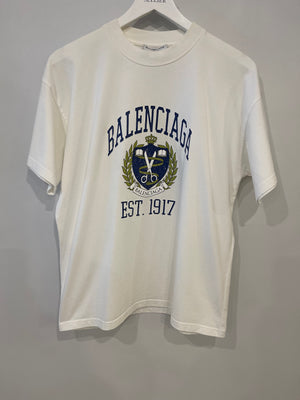 Balenciaga White Over-Sized T-Shirt with Blue Print Size S (UK 8)