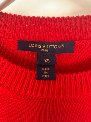 Louis Vuitton Crewneck Knit Jumper in Geranium Red with Navy Logo Size XS (UK 6) RRP £985