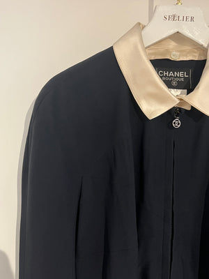 *VINTAGE* Chanel 97/A Navy Long Sleeve Midi Dress with Detachable Collar Detail FR "Petit" (UK 12)