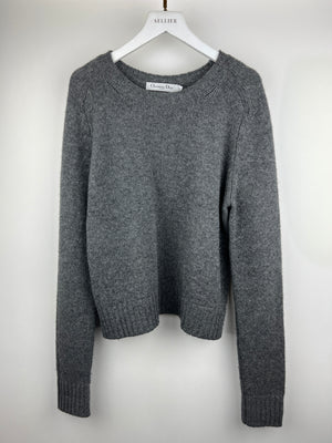 Christian Dior Grey Cashmere Long Sleeve Jumper with Logo Detail Size FR 36 (UK 8)