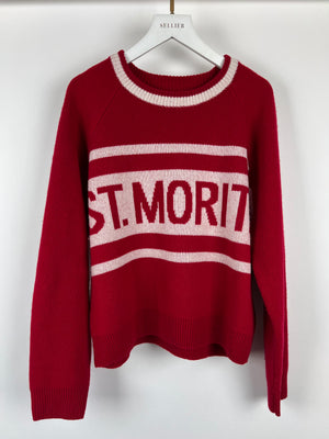 Izaak Azanei Red and White St Moritz Wool Jumper Size S (UK 8)