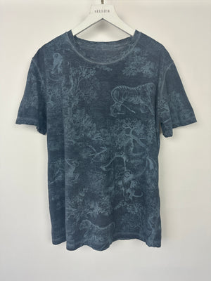 Christian Dior Blue Round Neck Toile De Jouy Print T-Shirt Size S (UK 8)