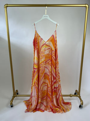 Emilio Pucci Pink, Yellow Orange Printed Silk Maxi Sun Dress Size UK 8