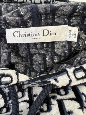 Christian Dior Blue Oblique Print Short Sleeve Hooded Towelling Top Size XS (UK 6)