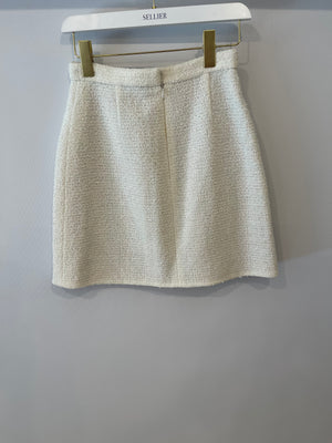 Chanel Cream Tweed Mini Skirt with CC Logo Detailing Size FR 36 (UK 8)