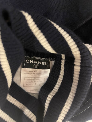 *HOT* Chanel Airline Collection Navy Cashmere Jumper and Mini Skirt Set with Silver Logo Airplane Appliqués Size FR 38 (UK 10)