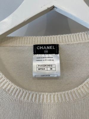 Chanel Cream Round Neck Cashmere Jumper with Tiger and CC Detail FR 38 (UK 10)