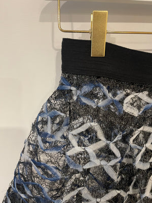 Chanel 18S Black, White and Blue Fishnet Mini Skirt and Jacket Set Size FR 34 (UK 6) RRP £6,850