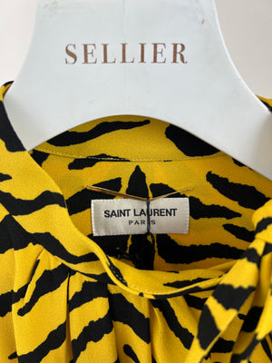 Saint Laurent Yellow, Black Zebra Print Long-Sleeve Mini Dress Size FR 36 (UK 8)