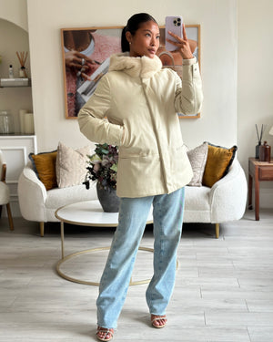 Loro Piana Cream Lambskin Leather Winter Jacket with Cashmere Interior and Mink Fur Details Size IT 44 (UK 12) RRP £9650