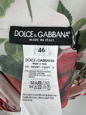 Dolce 
Gabbana White Rose Print Long-Sleeved Swing Dress Size IT 46 (UK 14)