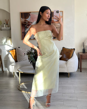 Gauge81 Light Green Silk Strapless Midi Dress Size IT 38 (UK 6)