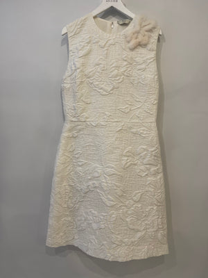 Fendi Pearl White Textured Sleeveless Dress with Mink Fur Detailing Size IT 42 (UK 10)