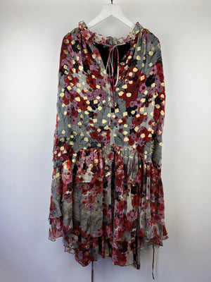 Alexander McQueen Red Floral Long Sleeve Tiered Dress Size IT 44 (UK 12)