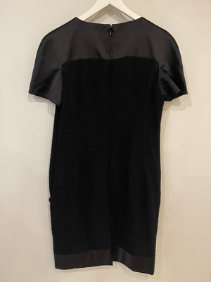 Chanel Black Tweed Midi Short-Sleeve Dress with Crystal Buttons and Silk Appliqué Size FR 42 (UK 14)