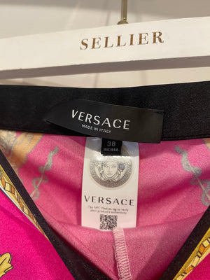 Versace Multicolour Medusa Renaissance Printed Silk Straight Trousers Size IT 38 (UK 6)