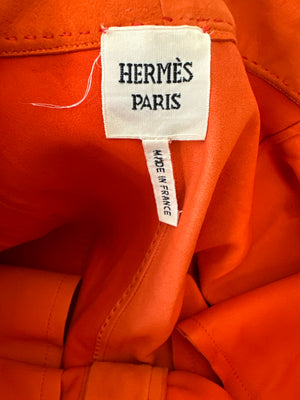 Hermès Orange Suede High Waist Shorts with Stitch Detail Size FR 38 (UK 10)