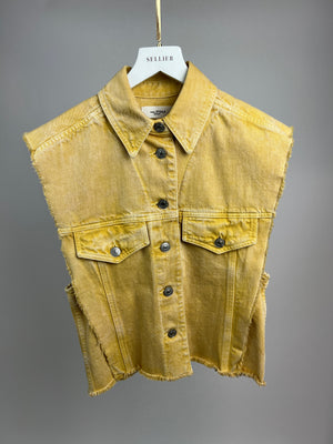 Isabel Marant Etoile Yellow Denim Gilet with Logo Buttons FR 34 (UK 6)