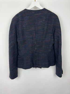 Chanel 02A Navy and Multi-Colour Tweed Long Sleeve Jacket with Zip Details Size FR 42 (UK 14)