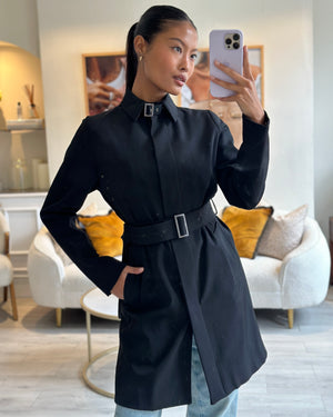 Burberry Black Classic Trench Coat with Belt Detail Size UK 8